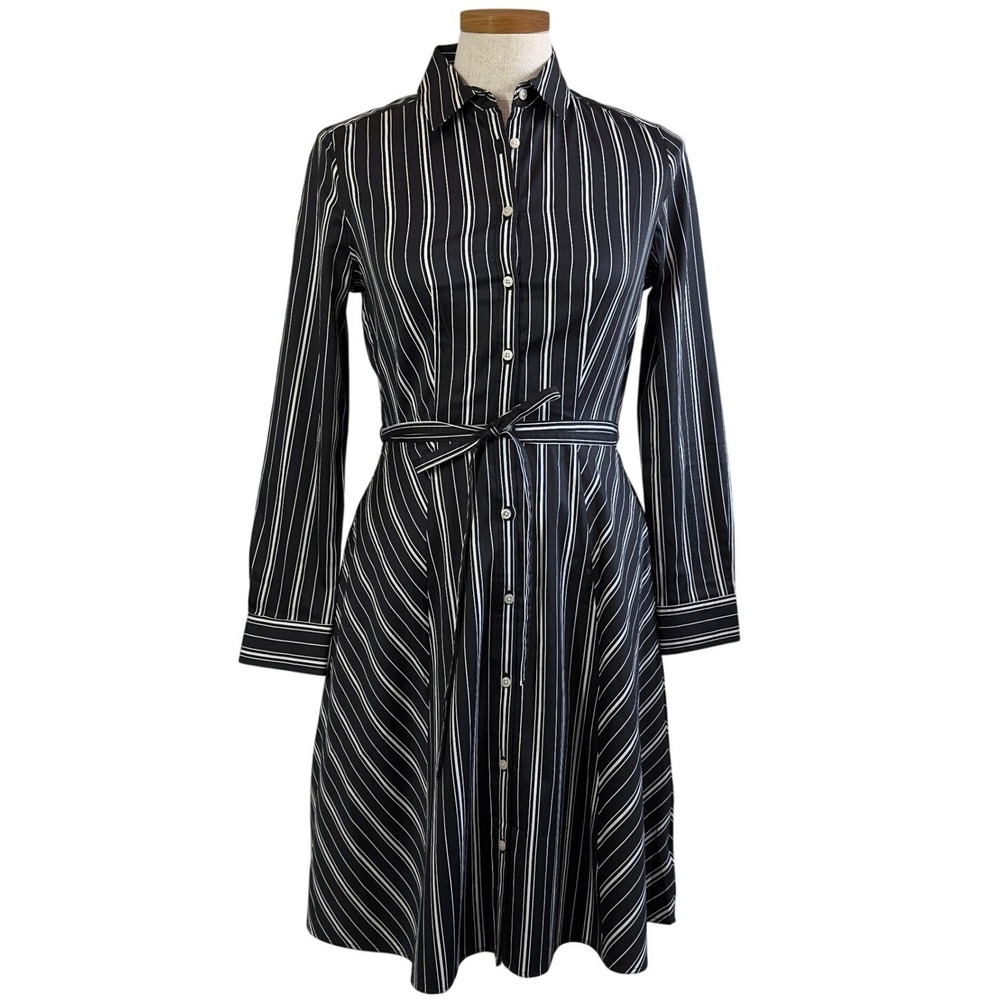 Untuckit Willow Button Up Shirt Dress Womens size 4 Tie Front Stripe Black 40508